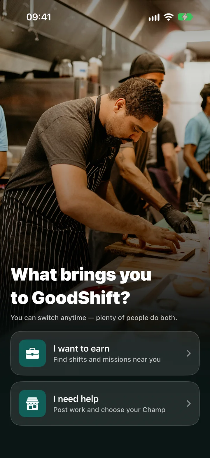 GoodShift role choice: I'm looking for work, or I'm looking to hire